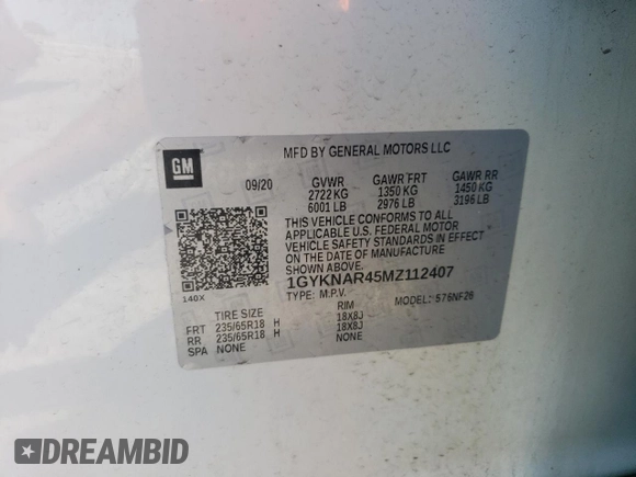 2021 Cadillac XT5 FWD Luxury with VIN 1GYKNAR45MZ112407, listed as a Copart auction lot 61907295 with 54,350 mi miles and Clean title. Bid and sale history available at DreamBid. Image 13.