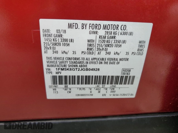 2018 Ford Explorer Sport with VIN 1FM5K8GT2JGB04928, listed as a Copart auction lot 49405445 with 75,708 mi miles and Clean Title. Bid and sale history available at DreamBid. Image 13.