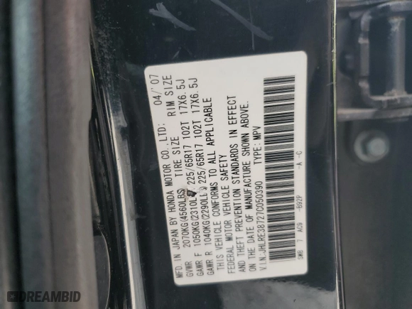 2007 Honda CR-V EX-L with VIN JHLRE38727C050390, listed as a Copart auction lot 47455825 with 168,246 mi miles and Salvage Title. Bid and sale history available at carsss.com. Image 13.