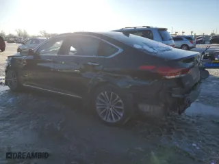 2015 Hyundai Genesis 3.8L with VIN KMHGN4JE9FU018981, listed as a Copart auction lot 87797085 with 0 mi miles and Salvage Title. Bid and sale history available at carsss.com. Image 2.