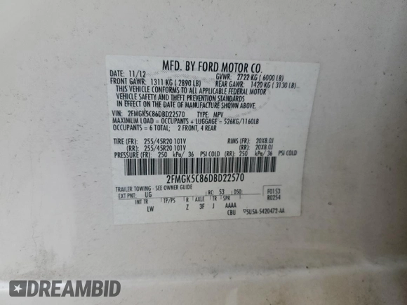 2013 Ford Flex SEL with VIN 2FMGK5C86DBD22570, listed as a Copart auction lot 84562004 with 358,234 mi miles and Salvage Title. Bid and sale history available at carsss.com. Image 13.