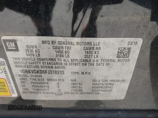 2015 Chevrolet Traverse LT with VIN 1GNKVGKD6FJ318203, listed as a IAAI auction lot 41759188 with Not Provided miles and . Bid and sale history available at DreamBid. Image 9.