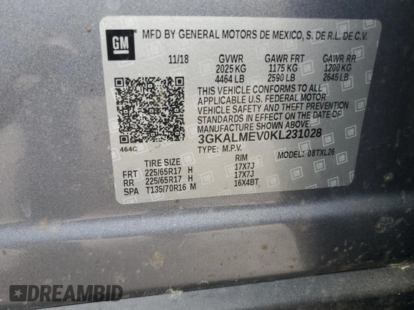 2019 GMC Terrain SLE with VIN 3GKALMEV0KL231028, listed as a Copart auction lot 48495055 with 97,230 mi miles and Salvage Title. Bid and sale history available at carsss.com. Image 14.