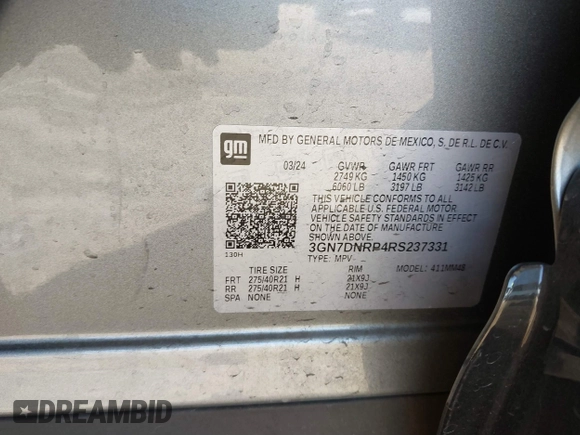2024 Chevrolet Equinox EV RS z VIN 3GN7DNRP4RS237331, wystawiony jako IAAI lot #41782449 z przebiegiem 10 734 mil mil oraz . Historia ofert i sprzedaży dostępna na DreamBid. Obrazek 9.