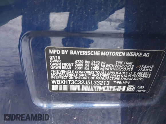 2018 BMW X1 xDrive28i with VIN WBXHT3C32J5L33213, listed as a IAAI auction lot 42513235 with 75,918 mi miles and . Bid and sale history available at DreamBid. Image 9.