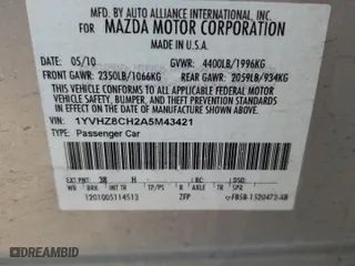 2010 Mazda Mazda6 i Touring Plus with VIN 1YVHZ8CH2A5M43421, listed as a Copart auction lot 51080595 with 70,966 mi miles and Salvage Title. Bid and sale history available at carsss.com. Image 13.
