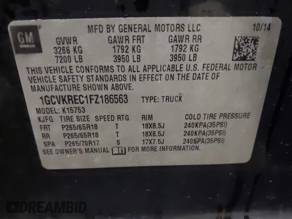2015 Chevrolet Silverado 1500 LT with VIN 1GCVKREC1FZ186563, listed as a IAAI auction lot 41089120 with 156,261 mi miles. Bid and sale history available at carsss.com. Image 9.