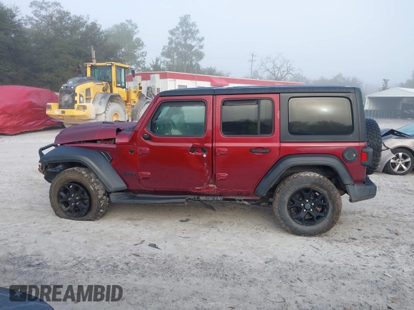 2021 Jeep Wrangler Unlimited Willys with VIN 1C4HJXDN6MW815448, listed as a IAAI auction lot 41459304 with 52,474 mi miles and . Bid and sale history available at DreamBid. Image 14.