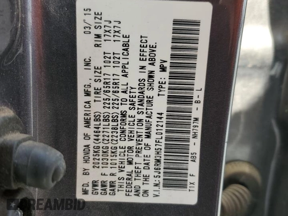 2015 Honda CR-V EX with VIN 5J6RM3H57FL012144, listed as a Copart auction lot 51909435 with 211,524 mi miles and Salvage Title. Bid and sale history available at carsss.com. Image 15.