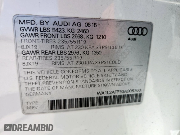 2016 Audi Q5 Premium Plus с VIN WA1L2AFP7GA008760, выставлен на аукционе Copart как лот 63237915 с пробегом 104 577 миль миль и Чистый • Clean title. История ставок и продаж доступна на DreamBid. Изображение 13.
