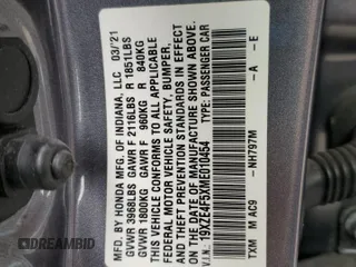 2021 Honda Insight EX with VIN 19XZE4F5XME010454, listed as a Copart auction lot 50452055 with 73,506 mi miles and Salvage Title. Bid and sale history available at carsss.com. Image 15.