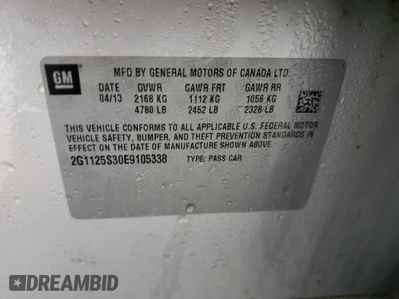 2014 Chevrolet Impala LT with VIN 2G1125S30E9105338, listed as a Copart auction lot 47850585 with 96,366 mi miles and Salvage Title. Bid and sale history available at DreamBid. Image 13.