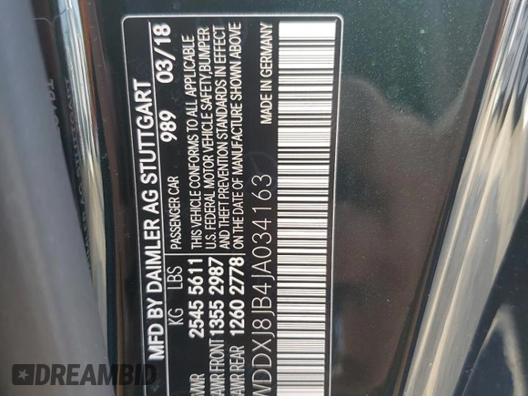 2018 Mercedes-Benz S 63 AMG with VIN WDDXJ8JB4JA034163, listed as a Copart auction lot 74268564 with Not Provided miles and Salvage Title. Bid and sale history available at DreamBid. Image 13.