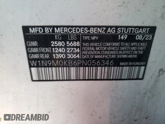 2023 Mercedes-Benz EQB 300 z VIN W1N9M0KB6PN056346, wystawiony jako Copart lot #86672554 z przebiegiem 28 783 mil mil oraz Szkoda całkowita • Salvage title. Historia ofert i sprzedaży dostępna na DreamBid. Obrazek 13.