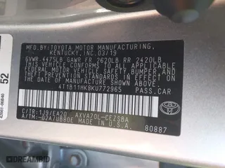 2019 Toyota Camry LE with VIN 4T1B11HK8KU772965, listed as a IAAI auction lot 41781746 with 36,284 mi miles. Bid and sale history available at carsss.com. Image 9.