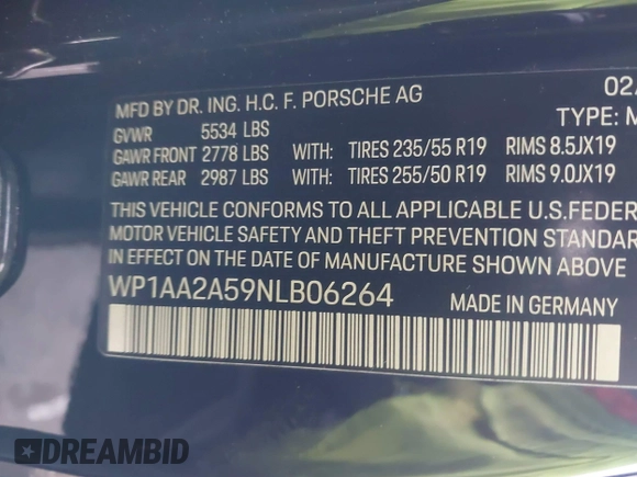 2022 Porsche Macan z VIN WP1AA2A59NLB06264, wystawiony jako IAAI lot #41498822 z przebiegiem 15 701 mil mil oraz . Historia ofert i sprzedaży dostępna na DreamBid. Obrazek 9.