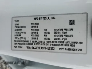 2023 Tesla Model 3 with VIN 5YJ3E1EA9PF450392, listed as a Copart auction lot 48534385 with 36,829 mi miles and Salvage Title. Bid and sale history available at DreamBid. Image 14.