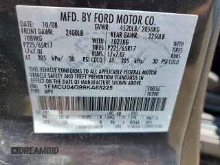 2009 Ford Escape Limited with VIN 1FMCU04G99KA65225, listed as a Copart auction lot 55912495 with 161,849 mi miles and Salvage title. Bid and sale history available at DreamBid. Image 13.