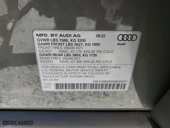 2022 Audi e-tron Chronos with VIN WA1VABGE4NB040071, listed as a Copart auction lot 76121574 with 15,418 mi miles and Salvage Title. Bid and sale history available at carsss.com. Image 13.