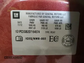 2013 Chevrolet Cruze 1LT with VIN 1G1PC5SB2D7184574, listed as a Copart auction lot 46870545 with 206,917 mi miles and Salvage Title. Bid and sale history available at carsss.com. Image 12.