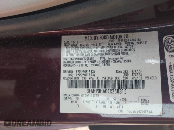 2012 Ford Fusion SE z VIN 3FAHP0HA0CR258315, wystawiony jako IAAI lot #42193203 z przebiegiem 87 212 mil mil oraz . Historia ofert i sprzedaży dostępna na DreamBid. Obrazek 9.