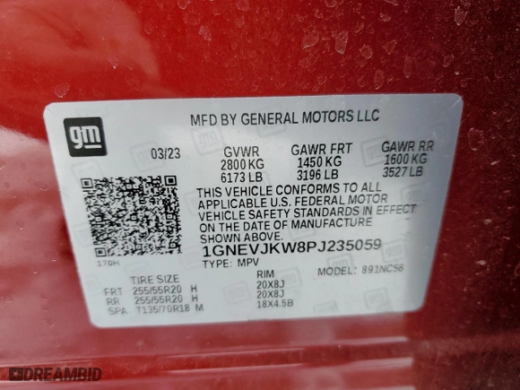 2023 Chevrolet Traverse RS with VIN 1GNEVJKW8PJ235059, listed as a Copart auction lot 44896475 with 38,741 mi miles and Salvage Title. Bid and sale history available at carsss.com. Image 13.