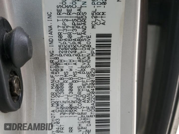 2004 Toyota Sienna XLE with VIN 5TDBA22C04S001029, listed as a Copart auction lot 48892065 with 149,968 mi miles and Salvage Title. Bid and sale history available at carsss.com. Image 13.