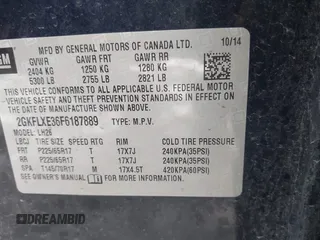 2015 GMC Terrain SLT with VIN 2GKFLXE36F6187889, listed as a IAAI auction lot 41276902 with 123,536 mi miles and . Bid and sale history available at DreamBid. Image 9.