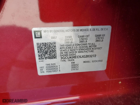 2018 Chevrolet Silverado 1500 LT with VIN 3GCUKREC5JG203272, listed as a Copart auction lot 61239994 with 82,485 mi miles and Salvage Title. Bid and sale history available at carsss.com. Image 12.