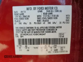 2013 Ford Edge SEL with VIN 2FMDK3JC1DBC96247, listed as a Copart auction lot 45846895 with 130,497 mi miles and Salvage Title. Bid and sale history available at carsss.com. Image 12.