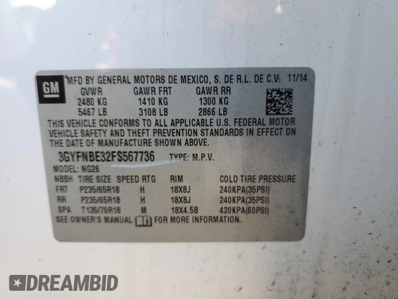2015 Cadillac SRX Luxury Collection with VIN 3GYFNBE32FS567736, listed as a Copart auction lot 47040975 with 132,936 mi miles and Salvage Title. Bid and sale history available at carsss.com. Image 13.