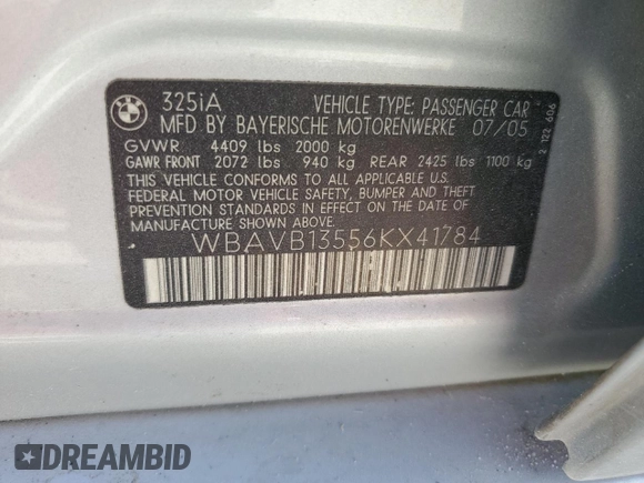 2006 BMW 3 Series 325i with VIN WBAVB13556KX41784, listed as a Copart auction lot 74008574 with 0 mi miles and Salvage Title. Bid and sale history available at carsss.com. Image 13.