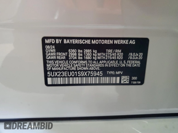 2025 BMW X5 xDrive40i z VIN 5UX23EU01S9X75945, wystawiony jako Copart lot #53264685 z przebiegiem 3 254 mil mil oraz Szkoda całkowita • Salvage title. Historia ofert i sprzedaży dostępna na DreamBid. Obrazek 14.
