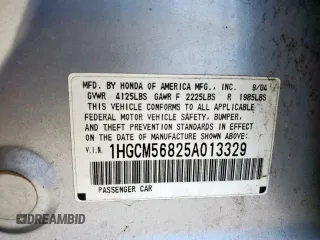 2005 Honda Accord EX-L z VIN 1HGCM56825A013329, wystawiony jako Copart lot #57798015 z przebiegiem 150 888 mil mil oraz Czysty tytuł • Clean title. Historia ofert i sprzedaży dostępna na DreamBid. Obrazek 12.