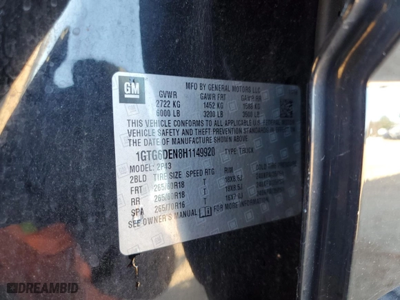 2017 GMC Canyon 4WD SLT with VIN 1GTG6DEN8H1149920, listed as a Copart auction lot 83734284 with 140,811 mi miles and Salvage Title. Bid and sale history available at carsss.com. Image 13.