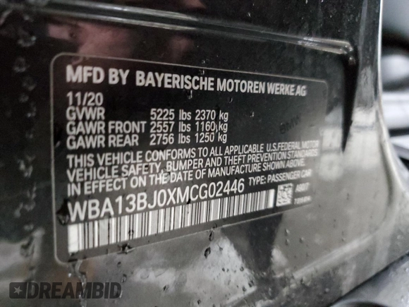 2021 BMW 5 Series 530i xDrive with VIN WBA13BJ0XMCG02446, listed as a Copart auction lot 44348085 with Not Provided miles and Salvage Title. Bid and sale history available at carsss.com. Image 14.