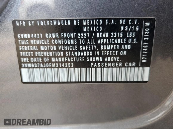 2015 Volkswagen Jetta Sedan Hybrid SEL Premium with VIN 3VW637AJ0FM314252, listed as a Copart auction lot 45937674 with 89,847 mi miles. Bid and sale history available at carsss.com. Image 12.