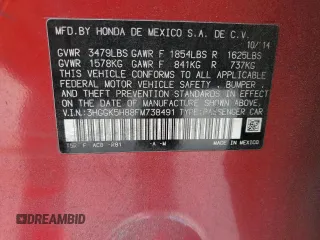 2015 Honda Fit EX-L z VIN 3HGGK5H88FM738491, wystawiony jako Copart lot #56782435 z przebiegiem 94 727 mil mil oraz Szkoda całkowita • Salvage title. Historia ofert i sprzedaży dostępna na DreamBid. Obrazek 12.