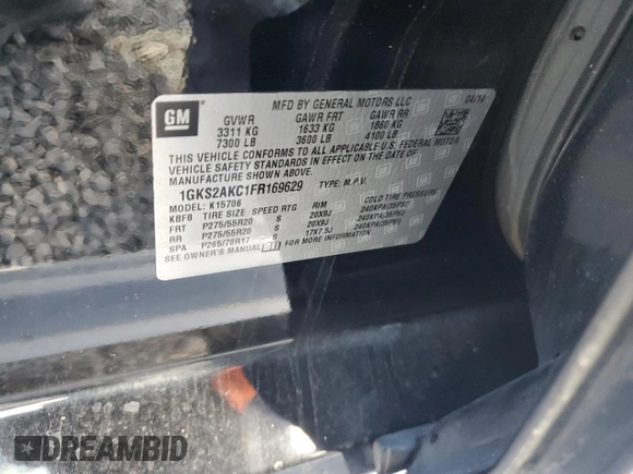 2015 GMC Yukon SLE with VIN 1GKS2AKC1FR169629, listed as a Copart auction lot 51914005 with 139,777 mi miles and Salvage Title. Bid and sale history available at DreamBid. Image 13.