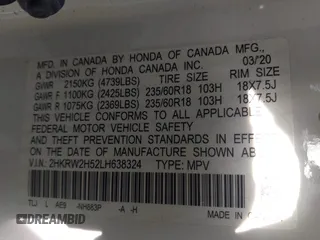 2020 Honda CR-V EX with VIN 2HKRW2H52LH638324, listed as a IAAI auction lot 41944104 with 31,852 mi miles and . Bid and sale history available at DreamBid. Image 9.