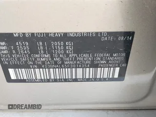 2015 Subaru Legacy 2.5i Limited with VIN 4S3BNAL65F3014354, listed as a IAAI auction lot 41894149 with 55,301 mi miles. Bid and sale history available at carsss.com. Image 9.