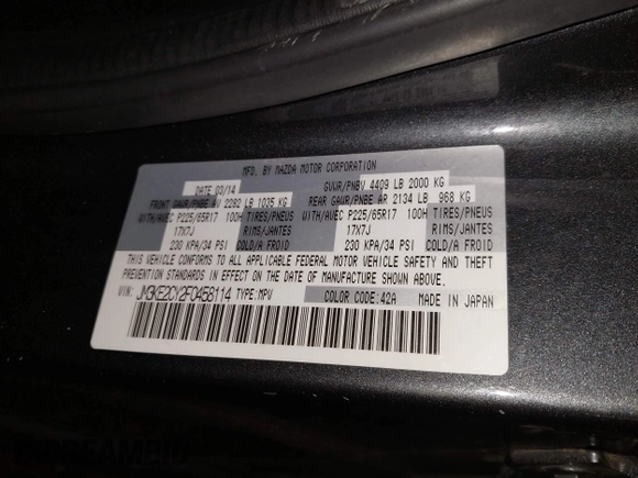 2015 Mazda CX-5 Touring with VIN JM3KE2CY2F0458114, listed as a IAAI auction lot 41545493 with 138,061 mi miles. Bid and sale history available at carsss.com. Image 9.