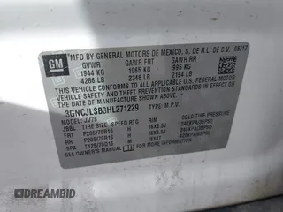 2017 Chevrolet Trax LT with VIN 3GNCJLSB3HL271229, listed as a IAAI auction lot 42011903 with 140,465 mi miles. Bid and sale history available at carsss.com. Image 9.