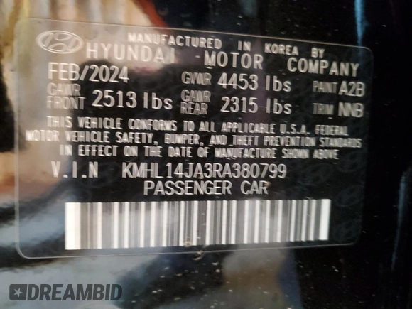 2024 Hyundai Sonata SEL z VIN KMHL14JA3RA380799, wystawiony jako Copart lot #51911125 z przebiegiem 16 894 mil mil oraz Szkoda całkowita • Salvage title. Historia ofert i sprzedaży dostępna na DreamBid. Obrazek 12.