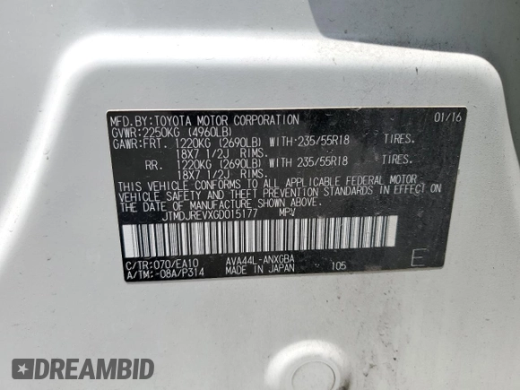 2016 Toyota RAV4 Limited with VIN JTMDJREVXGD015177, listed as a Copart auction lot 58160475 with 140,070 mi miles and Salvage title. Bid and sale history available at DreamBid. Image 13.