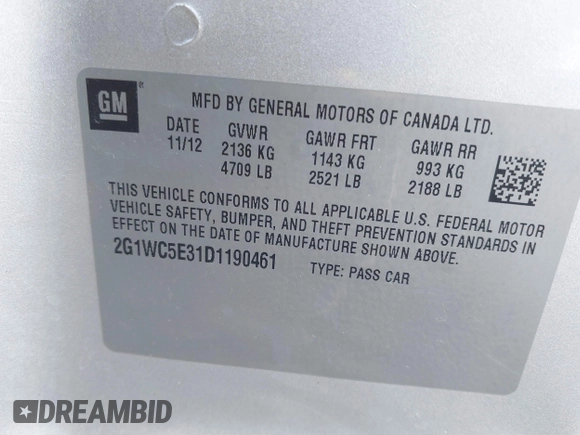 2013 Chevrolet Impala LTZ with VIN 2G1WC5E31D1190461, listed as a IAAI auction lot 41381242 with 205,833 mi miles and . Bid and sale history available at DreamBid. Image 9.
