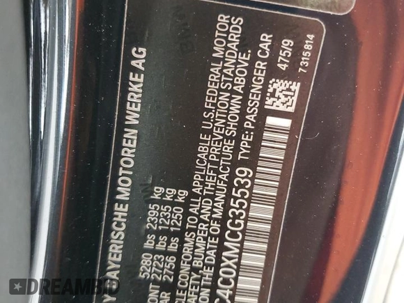 2021 BMW 8 Series M850i xDrive with VIN WBABC4C0XMCG35539, listed as a Copart auction lot 52070705 with 0 mi miles and Non Repairable. Bid and sale history available at carsss.com. Image 13.