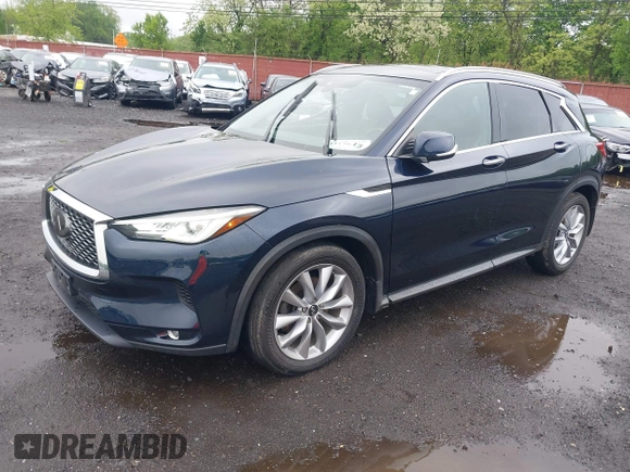 2020 Infiniti QX50 Luxe with VIN 3PCAJ5M3XLF107050, listed as a IAAI auction lot 42176146 with 54,347 mi miles and . Bid and sale history available at DreamBid. Image 2.