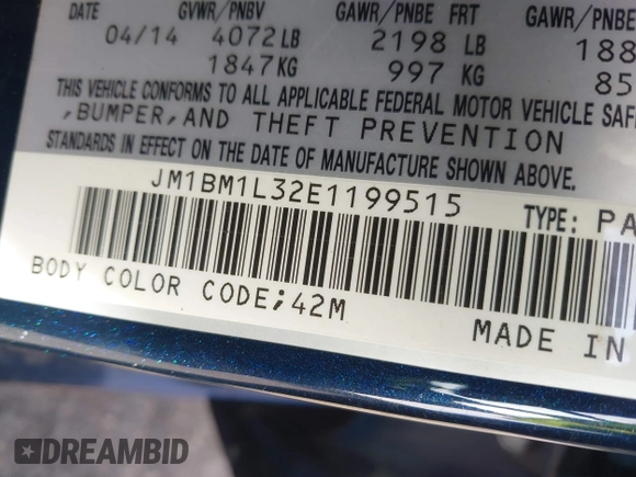 2014 Mazda 3 S Touring with VIN JM1BM1L32E1199515, listed as a IAAI auction lot 41783271 with 152,443 mi miles and . Bid and sale history available at DreamBid. Image 9.