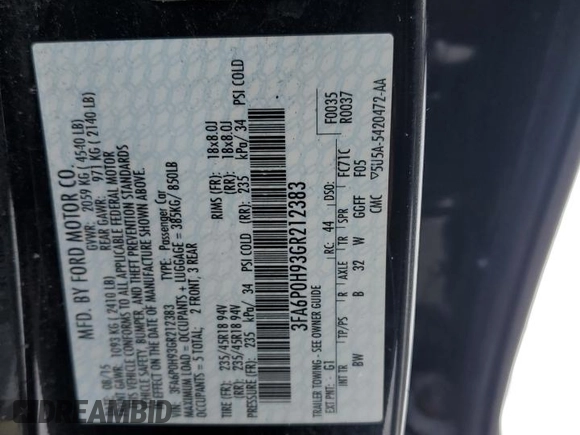 2016 Ford Fusion SE with VIN 3FA6P0H93GR212383, listed as a Copart auction lot 44238475 with 112,599 mi miles and Salvage title. Bid and sale history available at DreamBid. Image 12.